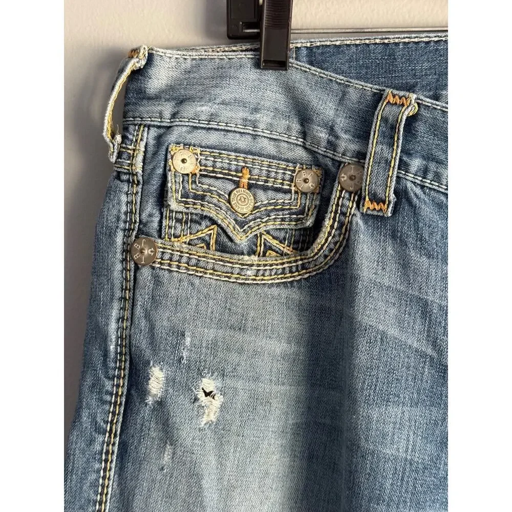 VTG True Religion Ricky Straight Jeans 38 Medium Wash Distressed Y2K Made in USA